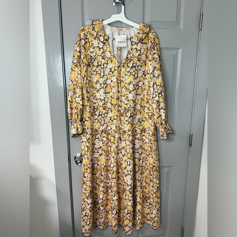 Mazik Mustard Vintage Floral maxi dress Small ( but Oversized )